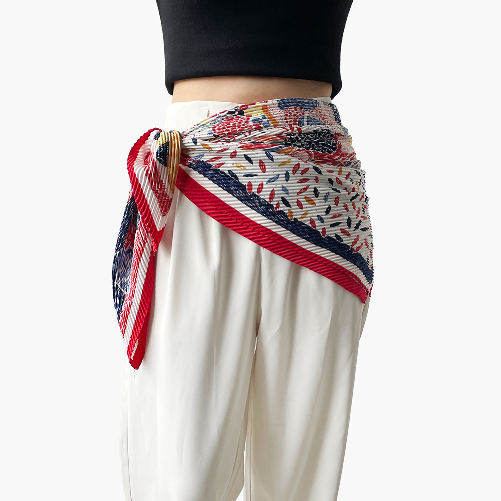 Bufanda de seda de sarga Retro para mujer, bufanda plisada de comercio exterior, bufanda estampada colorida, chal decorativo profesional de moda al por mayor