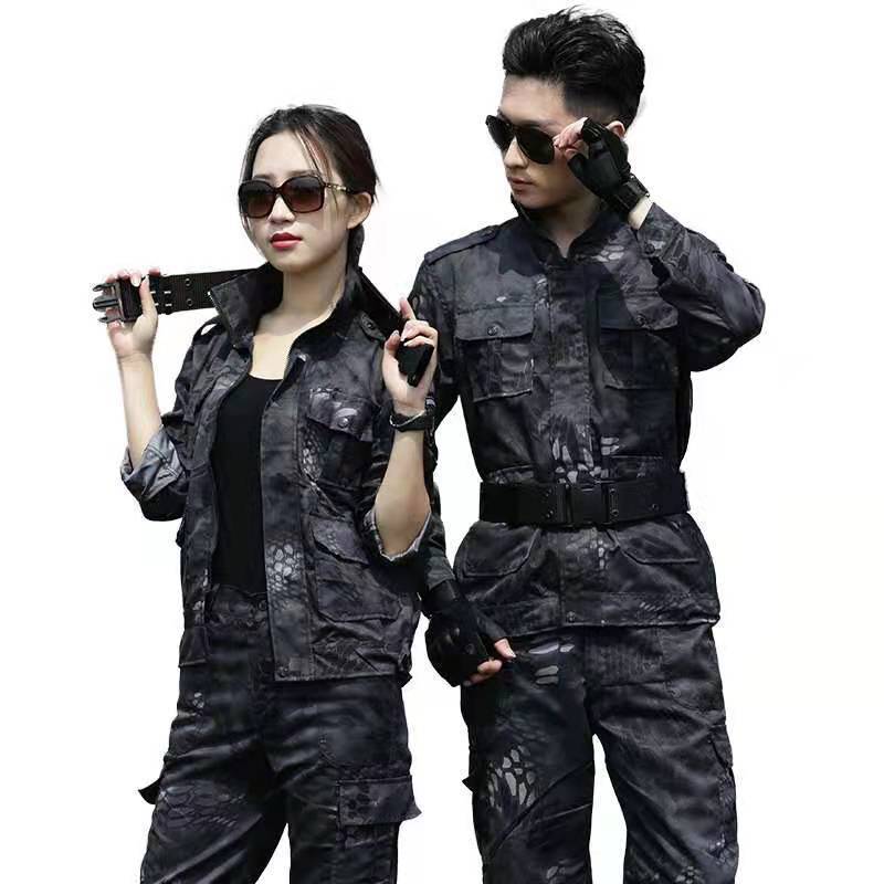 Patrón de pitón negro nuevo traje de ropa de trabajo de una pieza para hombres traje de ropa de camuflaje ropa de trabajo delgada de verano para hombres ropa de trabajo resistente al desgaste