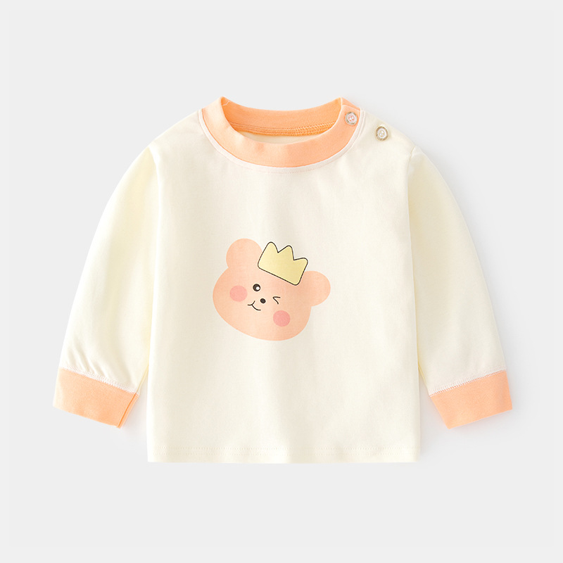 Camiseta de algodón para bebés con estampado vintage de dibujos animados y abertura en el hombro, ropa interior para primavera y otoño, mayorista
