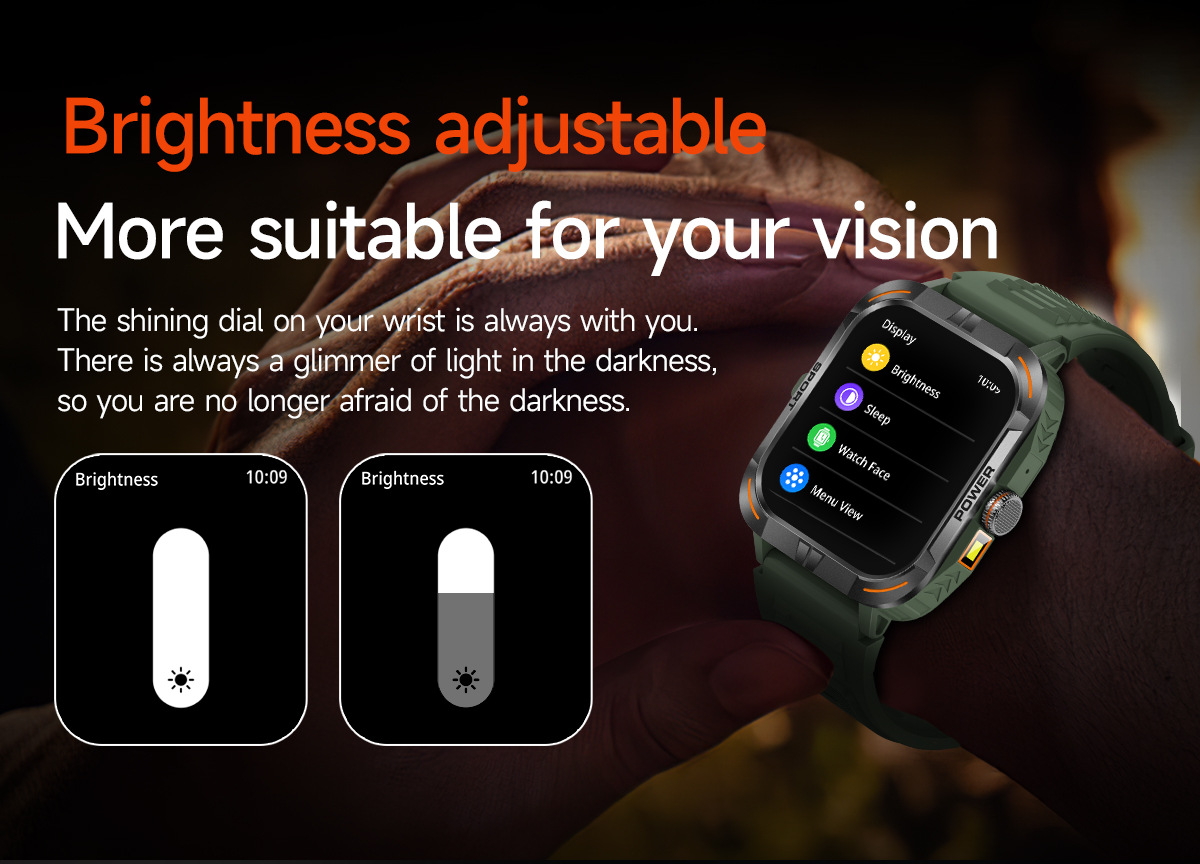 Montre connectée outdoor avec écran tactile AMOLED 1,97 pouce, Bluetooth, appels et lampe torche._voghion.com