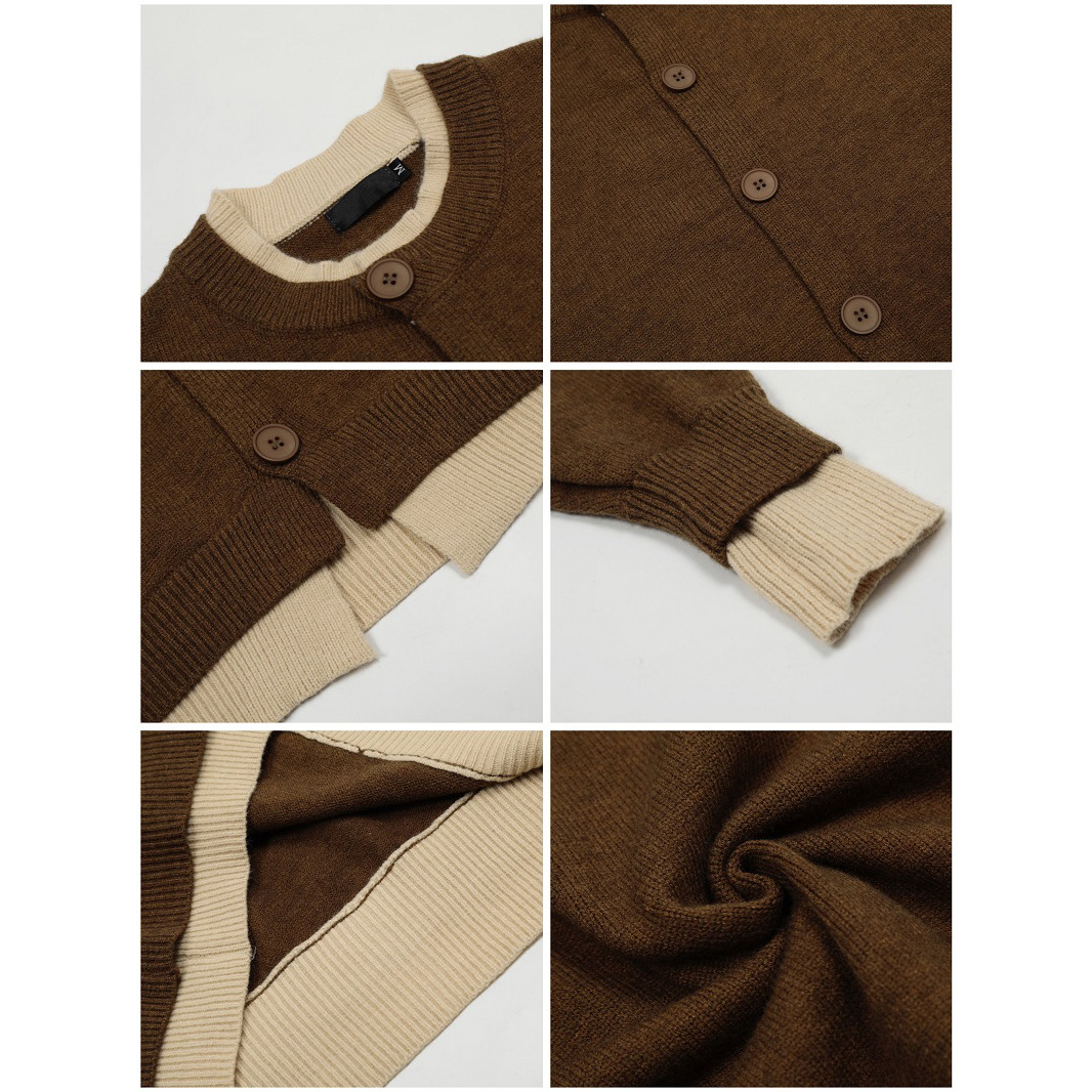 Explosiones transfronterizas de tamaño grande falso de dos piezas camisetas de punto suéter cardigán chaqueta retro fábrica de color al por mayor