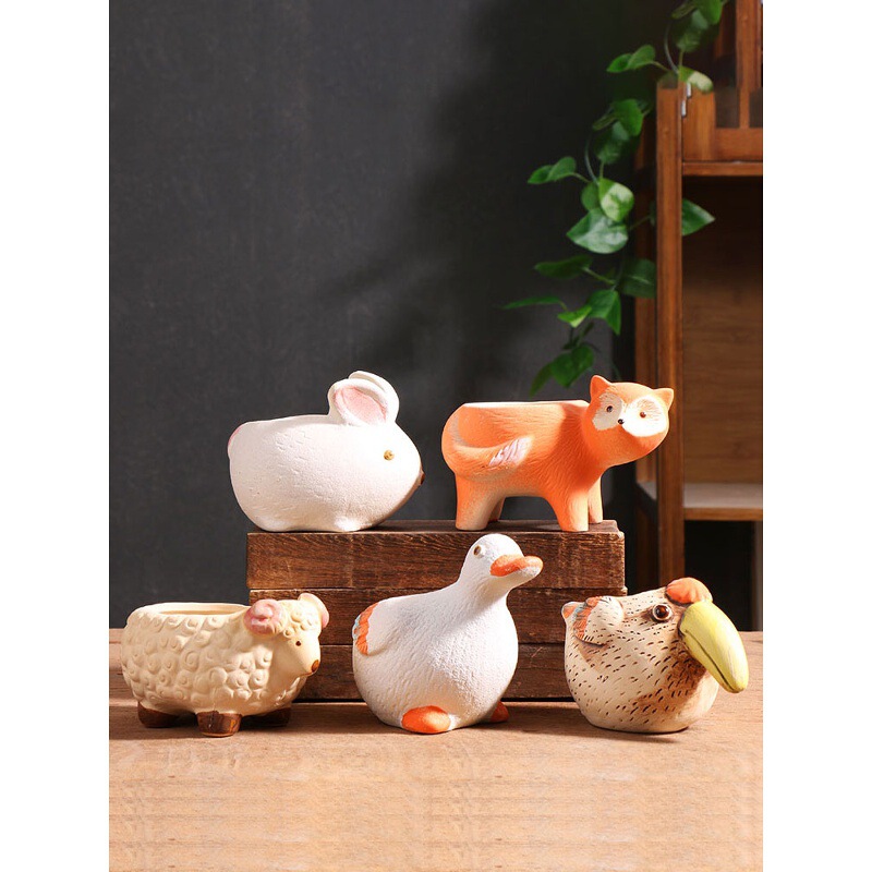 Small Cartoon Creative Animal Succulent Flower Pot Ceramic Household Special Breathable Clay Stoneware Root Control Pot