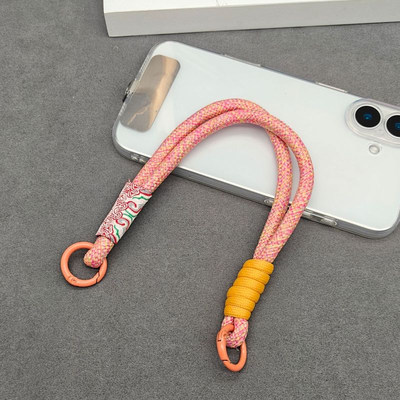 全国トレンドダブルバックル携帯電話ストラップ男性と女性のための同じスタイルの携帯電話ストラップ短いリストロープ手作りポリエステルカラーマッチング携帯電話チェーン|undefined