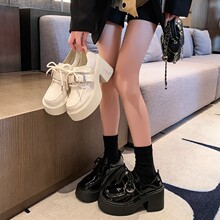 韩版厚底时尚英伦风小皮鞋女2025秋季新款松糕圆头皮带扣乐福单鞋
