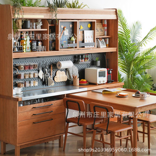 庄里 Garden sideboard solid wood high cabinet wine cabinet Japanese style cabinet Nordic dining table integrated wall cabinet cherry wood