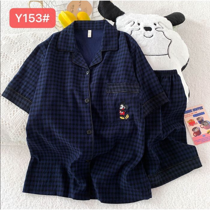 Pijamas de algodón de nube al por mayor transfronterizo para mujer nueva rebeca de verano solapa pantalones cortos de manga corta traje de servicio a domicilio dulce y lindo