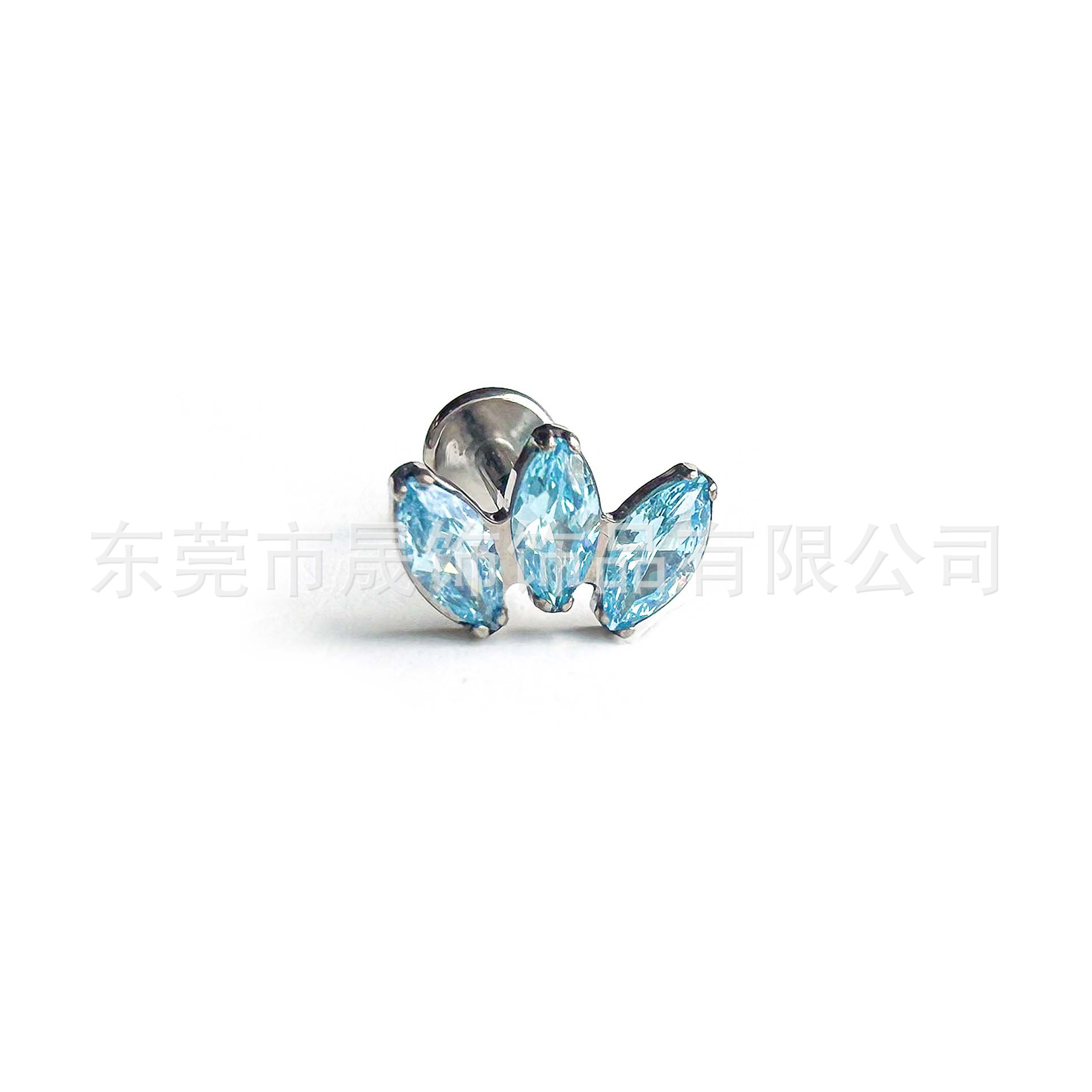 F136钛三马眼冠冕锆石耳钉唇钉G23钛合金人体穿刺饰品配件头唇部