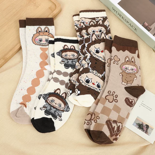 Japanese Style Cartoon Rab Cloth Socks Women's Autumn and Winter New Mid-tube Women's Socks Cartoon Trendy Brand Long-tube Men's Socks