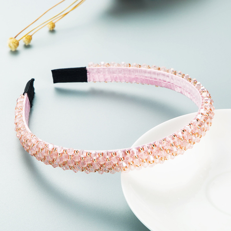 Retro Thin Edge Crystal Hand-beaded Solid Color Headband display picture 4
