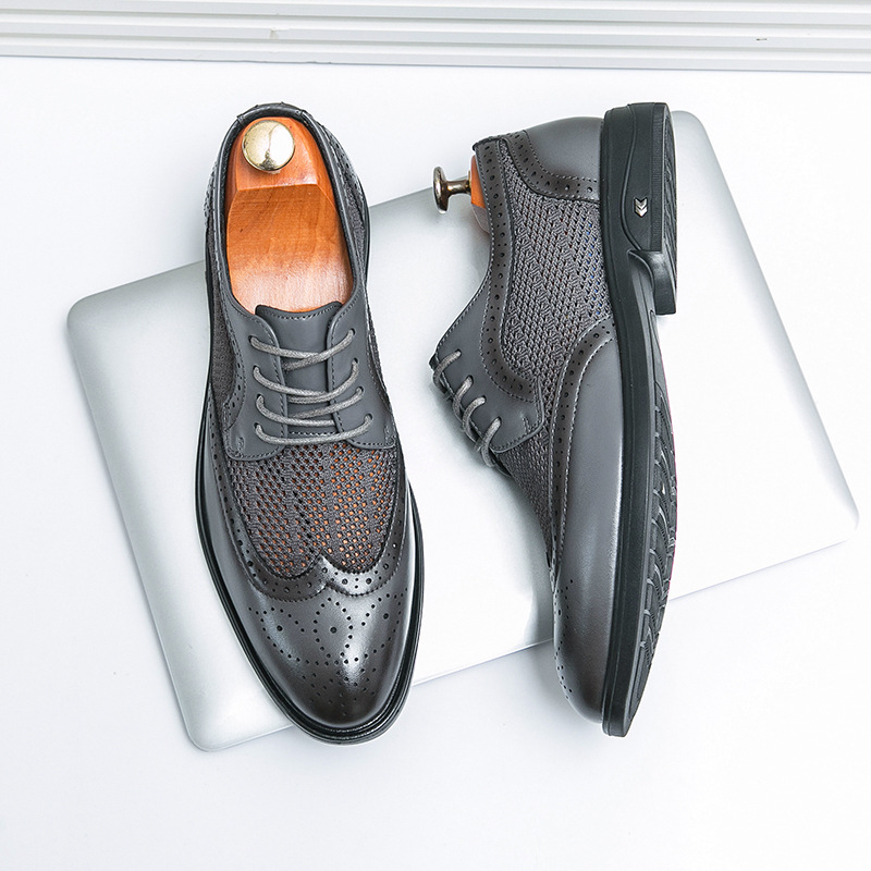 Zapatos de cuero casuales transpirables de malla de verano, zapatos de cuero nuevos de moda transfronteriza de gran tamaño para hombres, zapatos de negocios Brock huecos