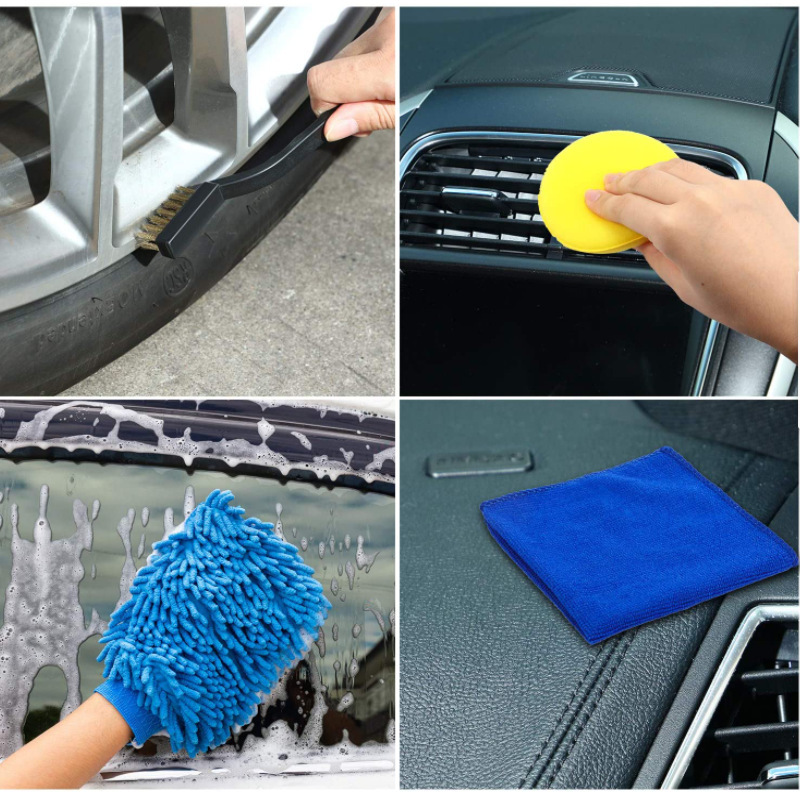 Cepillo de detalle de lavado de coches de 12 piezas cepillo de taladro eléctrico guantes de coche traje de esponja de depilación cepillo de limpieza