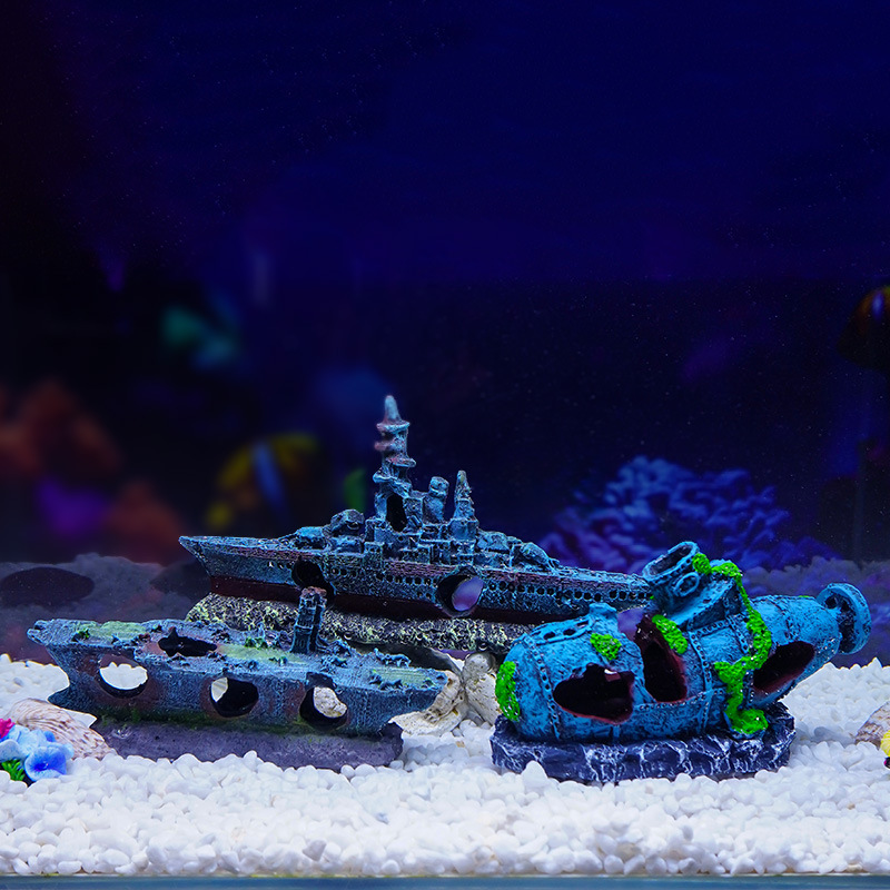 Estilo explosivo simulación barco hundido roto adornos pecera acuario decoración paisajismo barco en ruinas fondo marino resina velero refugio casa