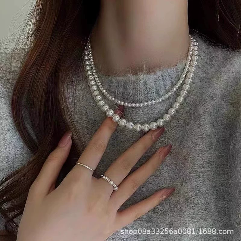 Necklace from pearl, chain, sweater, accessory, light luxury style