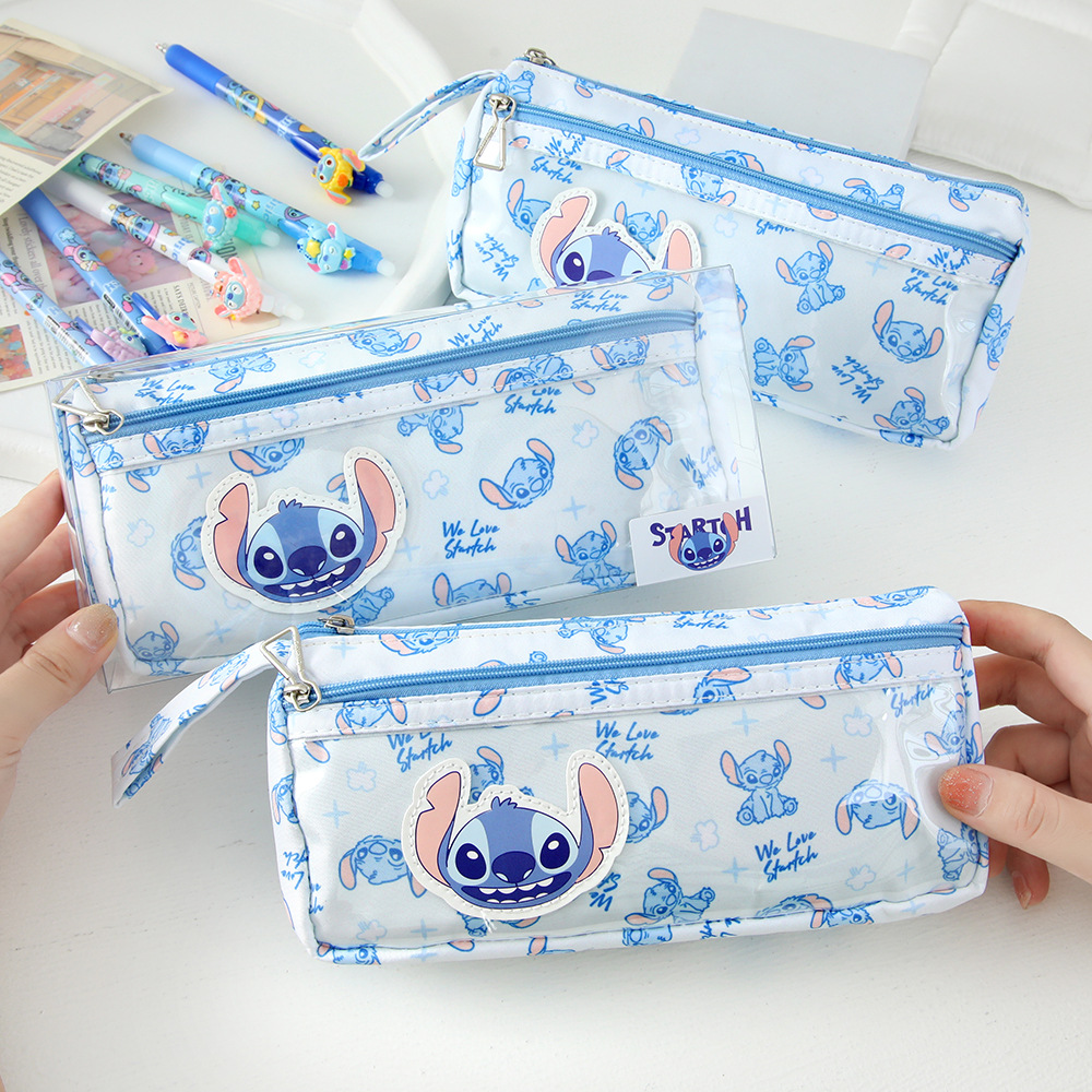 Bolsa de lápiz azul azul de dibujos animados bolsas de papelería impresa multicapa de gran capacidad para engrosar la papelería de la fiesta estudiantil al por mayor