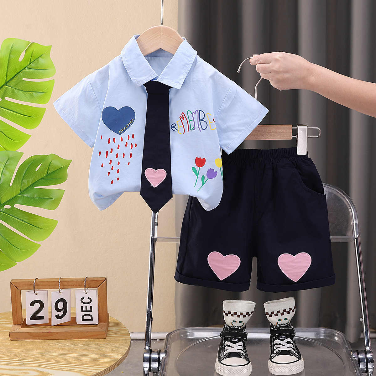 儿童短袖衬衫套装2025夏季新款婴幼儿洋气两件套1-5岁小童套装