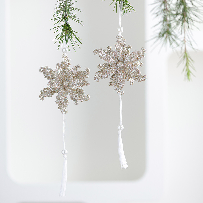 Nuevos productos transfronterizos de madera decoraciones de árboles de Navidad polvo brillante hueco flocos de nieve amor colgante mariposa colgante de Navidad