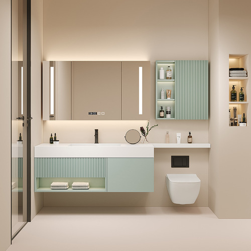 Solid wood bathroom cabinet set, integrated rock slab ceramic sink, extended washbasin, toilet, washstand, face basin cabinet, mirror cabinet, customizable