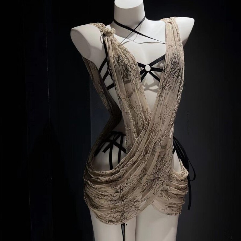 Plus-size sexy lingerie for women, one-piece with straps, see-through, multi-wear, exotic style outfit, uniform