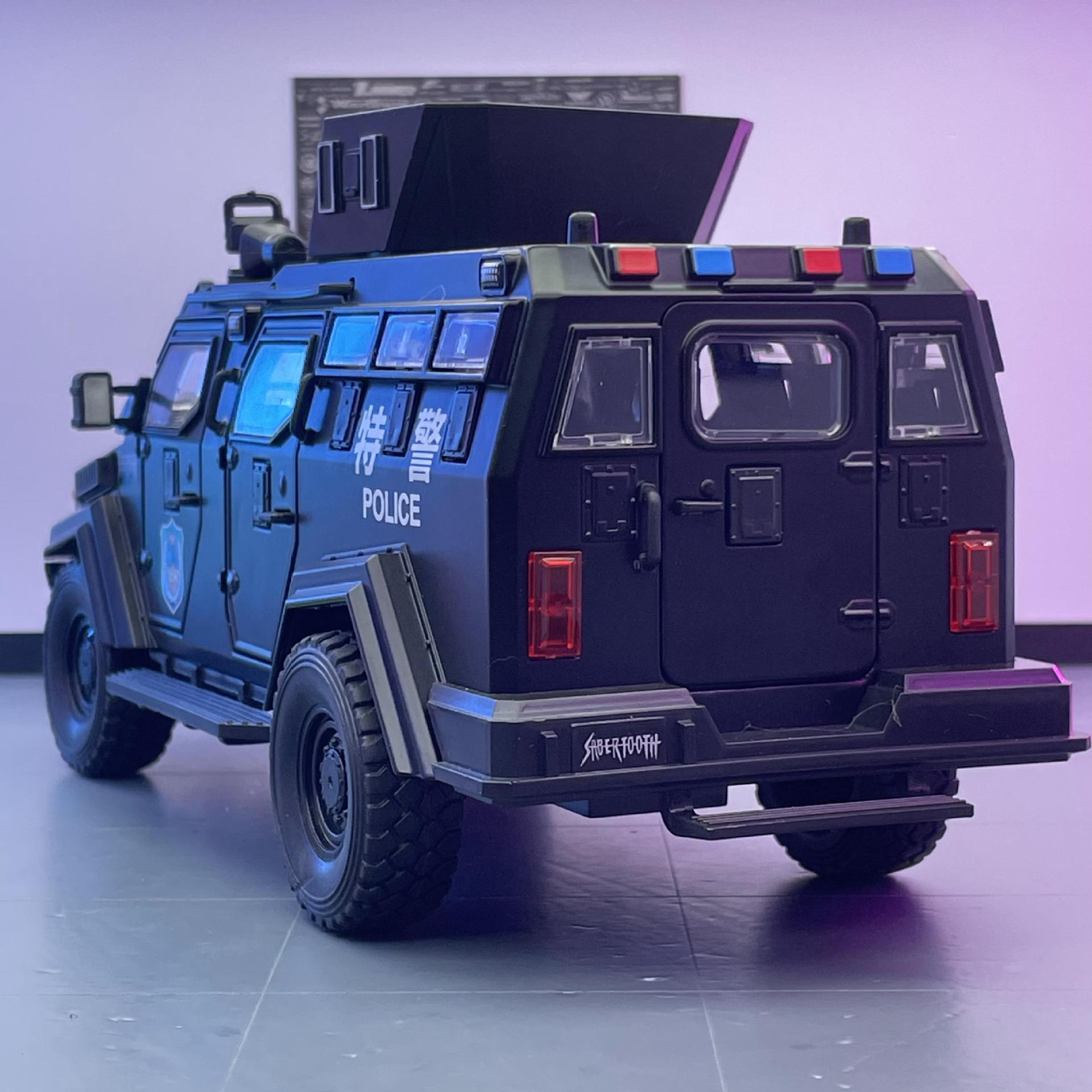 Weili modelo de coche de aleación 1:24 tigre dientes de sable coche de policía retorno luz y sonido coche todoterreno modelo de juguete decoración al por mayor