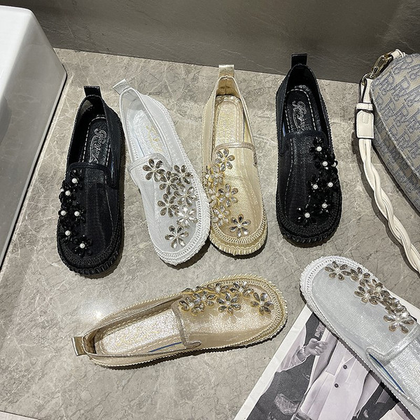 Summer mule with rhinestones flat