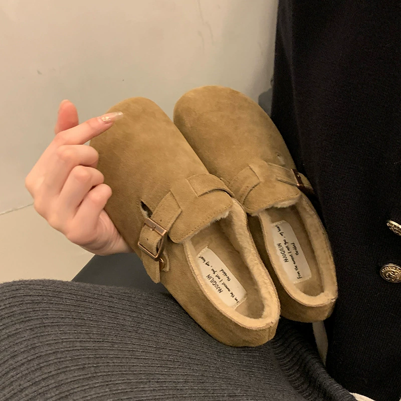 Женские туфли Birkenstock больших размеров (35-43), женские зимние теплые хлопковые туфли на флисовой подкладке, ретро-лоферы в японском стиле «угри-красавцы».