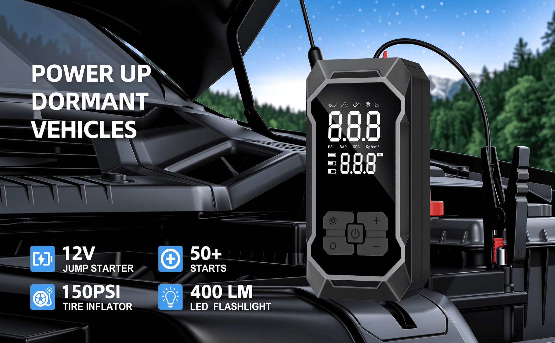Cross-border emergency power supply and inflator all-in-one device, car-mounted wireless inflator, portable car jump starter and air pump