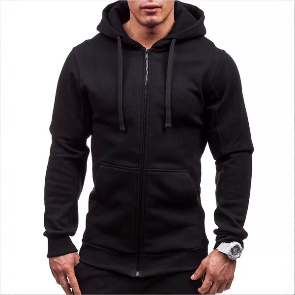 2026 New Spring and Autumn Casual Sweatshirt Zipper Hooded Sweatshirt Jacket Men's Solid Color Cardigan Sports Sweatshirt