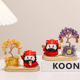 水晶树发财树玄关电视柜摆件财神爷小神仙家居装饰品办公室摇钱树