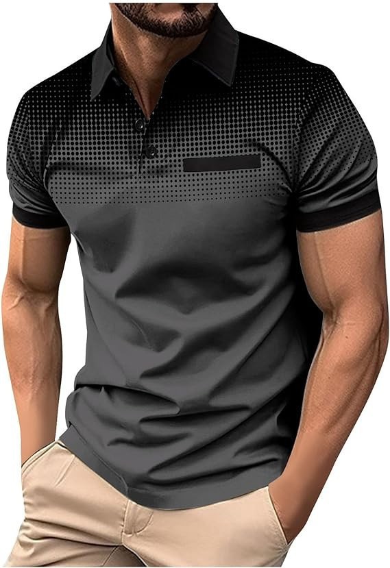 Polo de hombre con estampado 3D para comercio transfronterizo 2025, camiseta polo sin mangas informal con patrón para hombre, estilo D de seda helada.