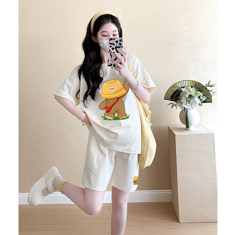 Maternity Set for Summer, Plus-Size, Thin Style, Summer Loungewear, Pajamas, Complete Set with Sports Shorts, Two-Piece Set