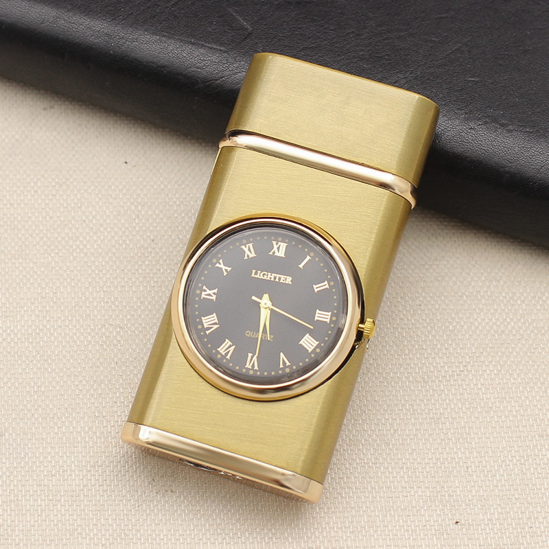 HF630 creativo doble interruptor de fuego reloj inflable recto encendedor de metal multifunción a prueba de aire encendedor al por mayor
