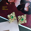 Middle -aged Live Source China Red Love Gem Gem Gold Silver Earrings Middle -Emperor Hong Kong Wind Palace Earrings