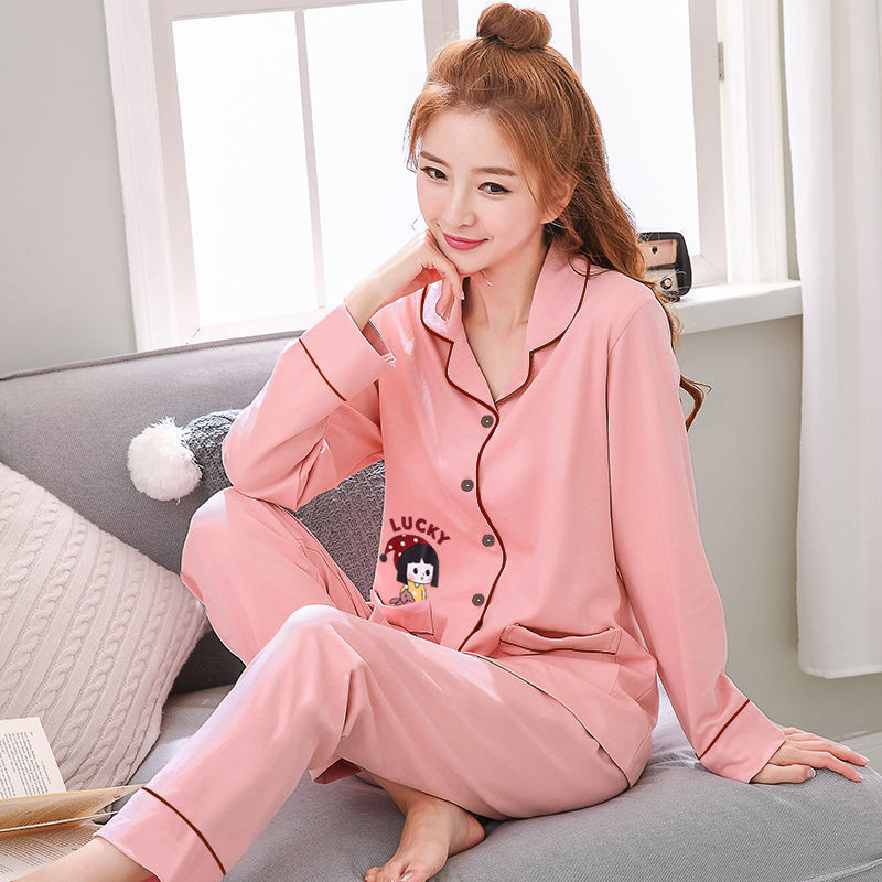Pijamas de primavera y otoño para mujer 100% algodón de manga larga cardigan delgado para mujer talla grande ropa de confinamiento para mujer ropa para el hogar traje de invierno