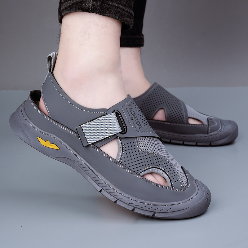 Men's Genuine Leather Closed-toe Sandals Breathable Summer Shoes_voghion.com