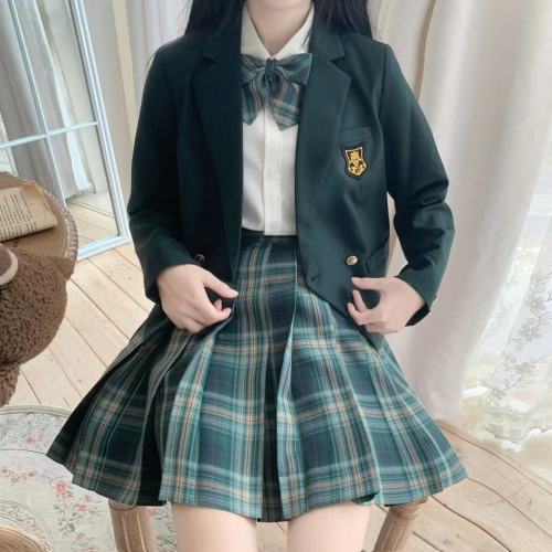 智贝SKU图_0圣知高墨绿有领西服森林来信格裙领带领结J