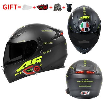Safe for Men and Women, Motosiklet kaskı (dəbilqə) - bluetooth-model-matt-black-46-black-tea-mirror-hd-mirror-m55-56-head-circumference
