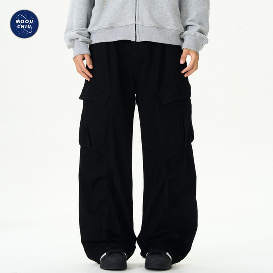 Muqiu Men's Wear ∠ Maillard Street Vintage Washed Multi-Pocket Crane Pants Men's and Women's Loose Wide-Leg Casual Pants