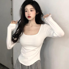 秋装2025新款女装秋季方领长袖t恤打底衫韩系早秋穿搭上衣小衫潮