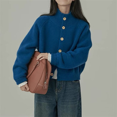 日系レトロ高襟ニットカーディガン女性は秋冬の新型のゆったりした怠惰な風の柔らかいモチモチの純色のセーターのコートを着ています。