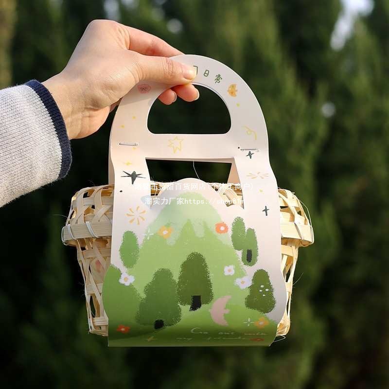 端午节新款手工青团包装盒手提小竹篮绿豆糕特产伴手礼盒空盒子