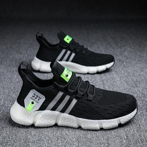  Summer Breathable Men's Running Shoes Trendy Korean Style Leisure Men's Mesh Breathable Flyknit Wide Size Sports Shoes