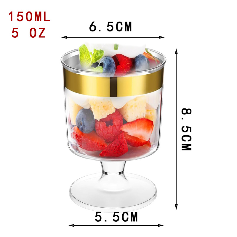 Taza de mousse trapezoidal de plástico transfronterizo con tapa taza de postre transfronterizo taza de helado prueba de bebida taza de postre de oro rosa al por mayor