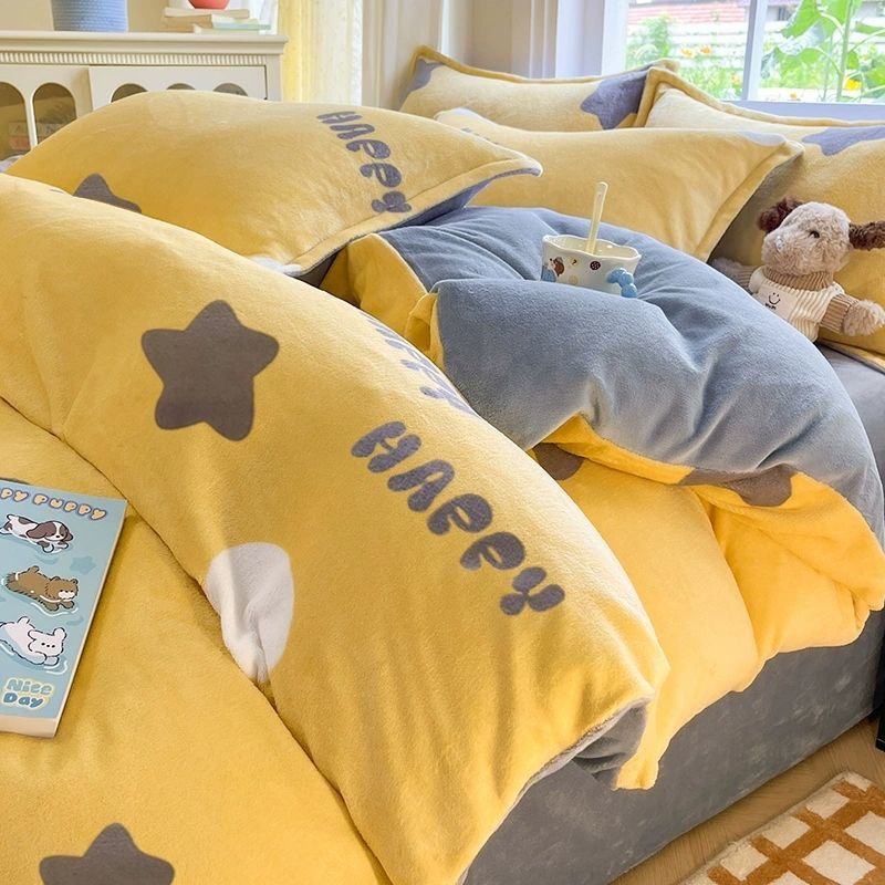 2025 nuevo invierno leche de cama de terciopelo de cuatro piezas más terciopelo de brida gruesa sábanas de terciopelo de coral cubierta de colchón de tres piezas