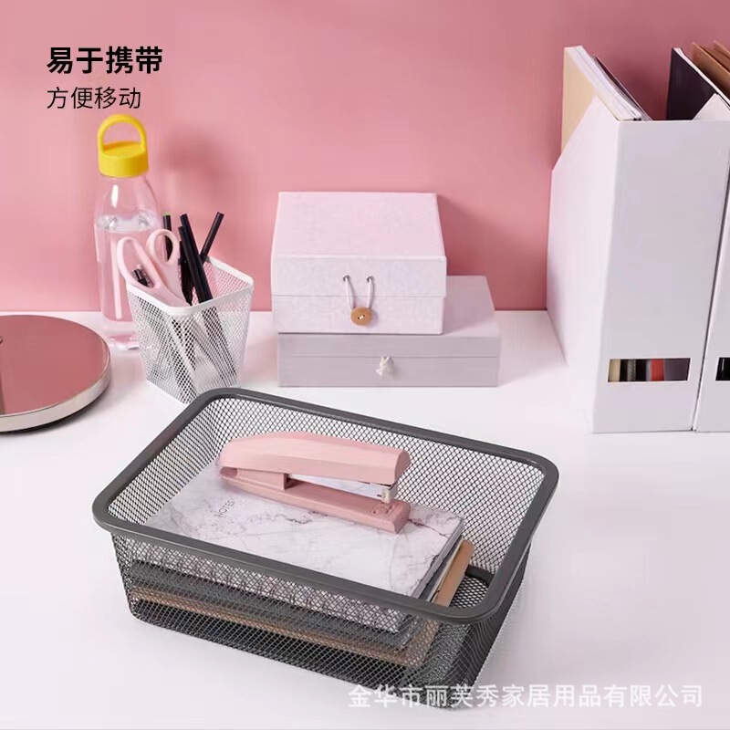 Factory Wholesale In-Stock Shufate-Style Metal Mesh Basket Storage Basket Iron Wire Desktop Storage Box Hollow Large Factory Wholesale In-Stock Shufate-Style Metal Mesh Basket Storage Basket Iron Wire Desktop Storage Box Hollow Large