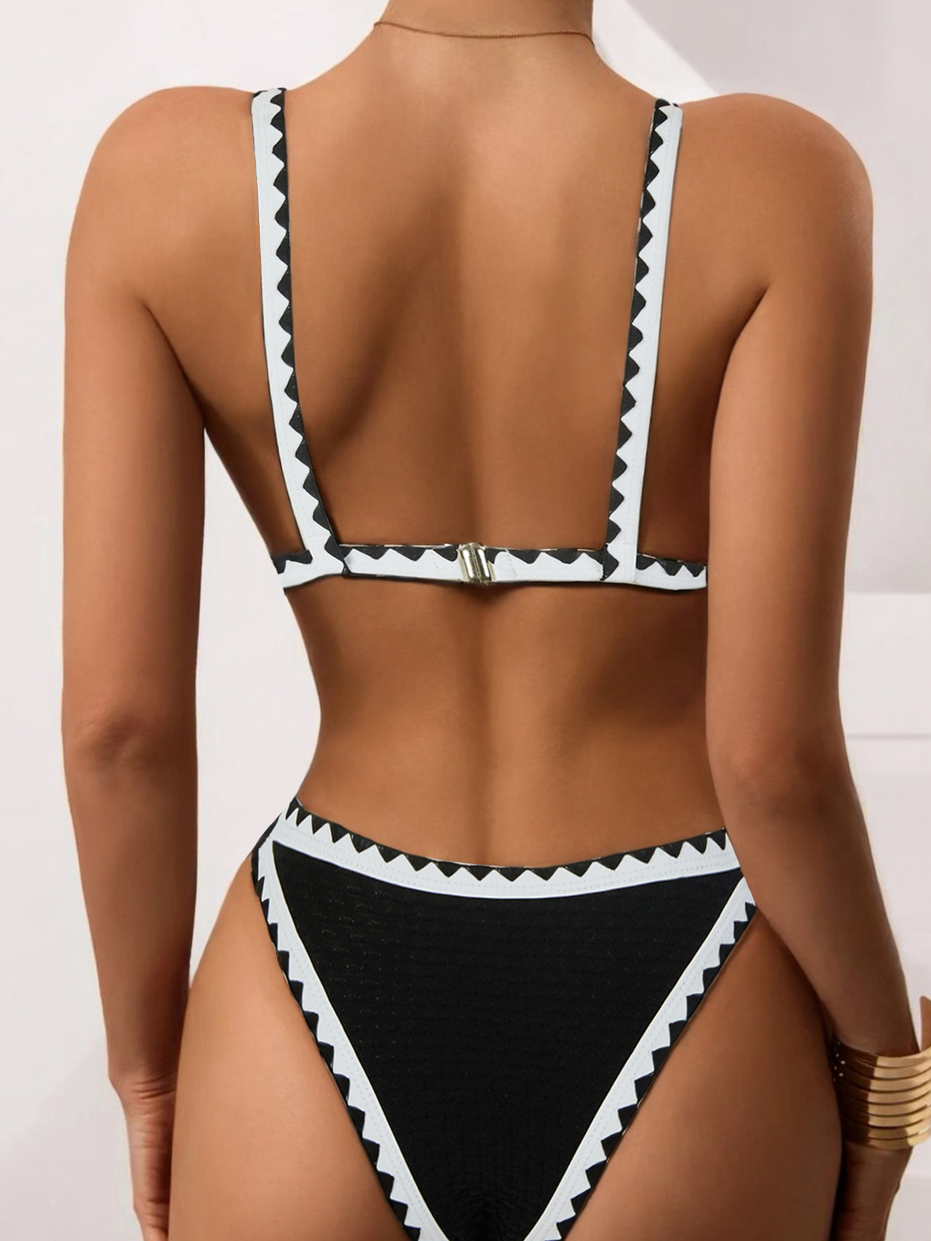 92g Weight Sexy Feel Of Sensation Briefs Panties Style Polyester Fabric Type 2 Pieces Set Quantity Swimming Pool, Beach Occasion Serrated Pattern Women's Gender Women's Serrated 2 Pieces Set Bikinis Swimwear 1