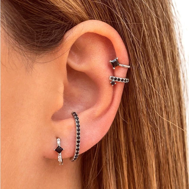 Copper square fashionable earrings with zircon, Amazon, micro incrustation