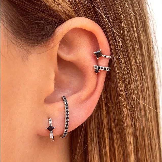 Copper square fashionable earrings with zircon, Amazon, micro incrustation