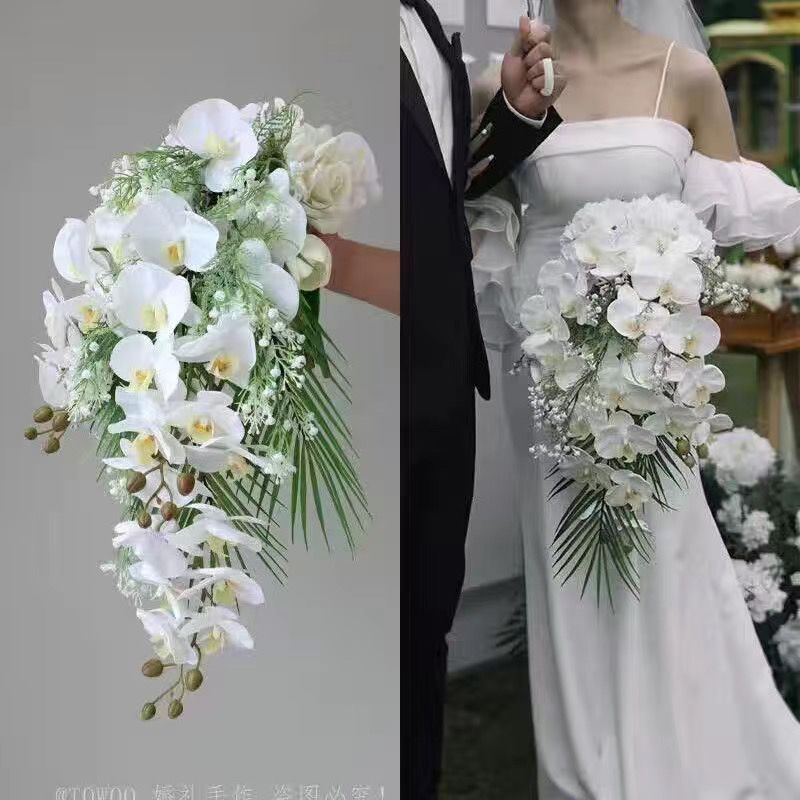 韓国風ウォータードロップブライダルブーケホワイトウォーターフォールフラワーフォトスタジオ結婚式の写真撮影の小道具|undefined