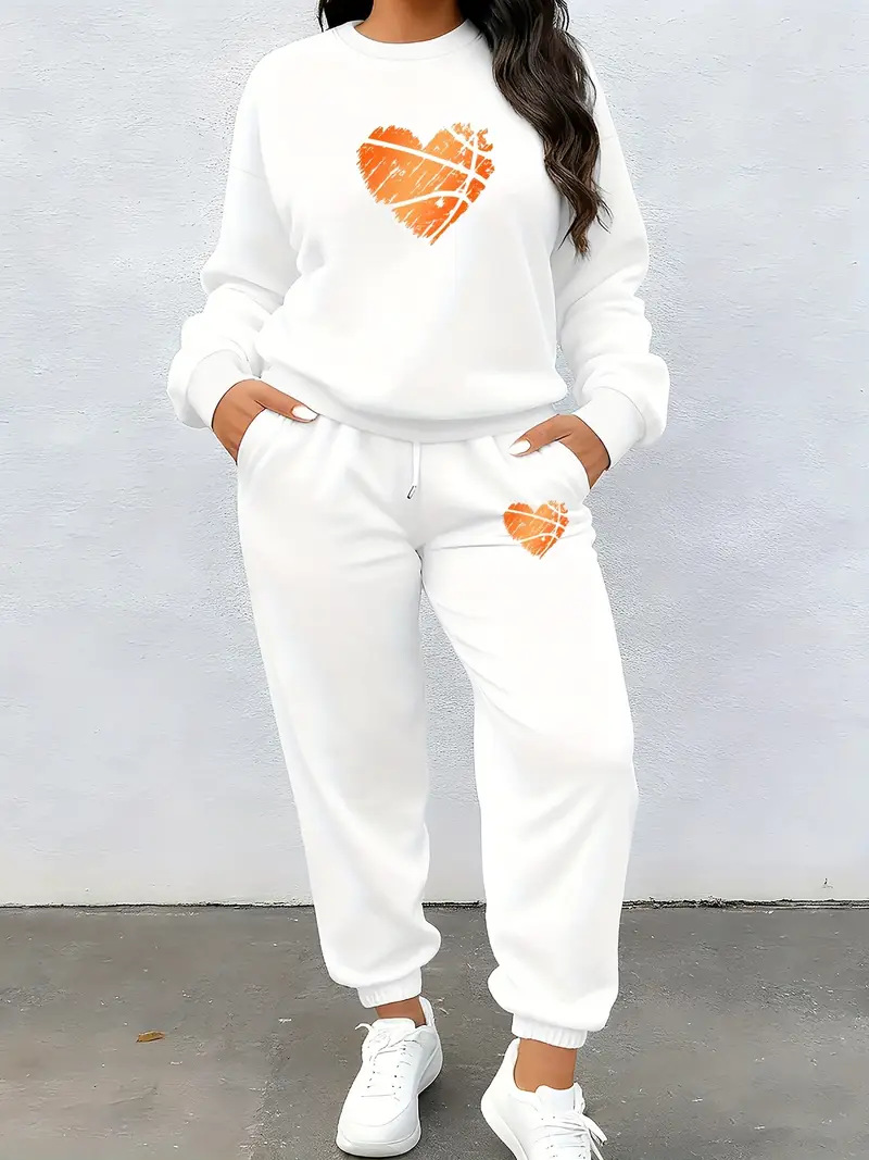 Women's Long Sleeved Heart Patterned Pant Set Casual Style_voghion.com