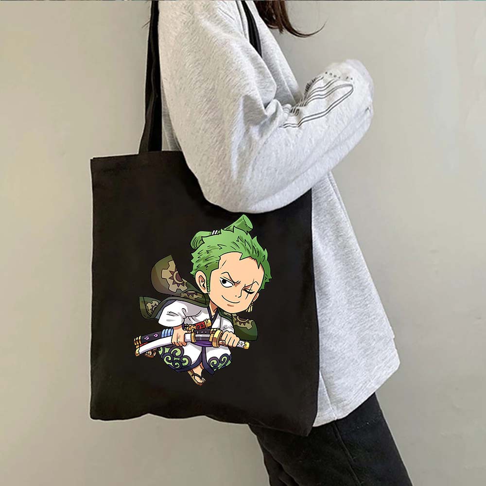 Una pieza de una pieza luffy anime impreso bolsa de lona bolsa de hombro bolsa plegable bolsa de compras